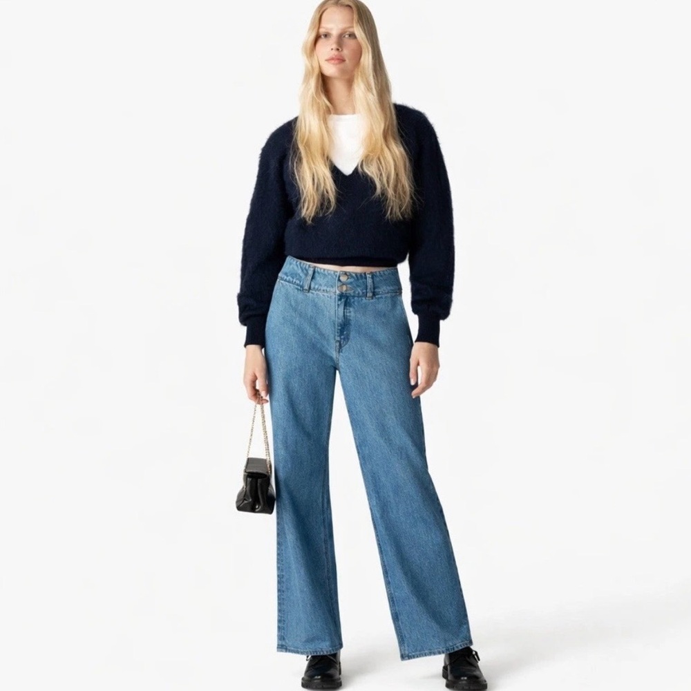 J. Crew Slim-Wide Jean With Stacked Buttons Trouser Denim Blue Size 33 CH884